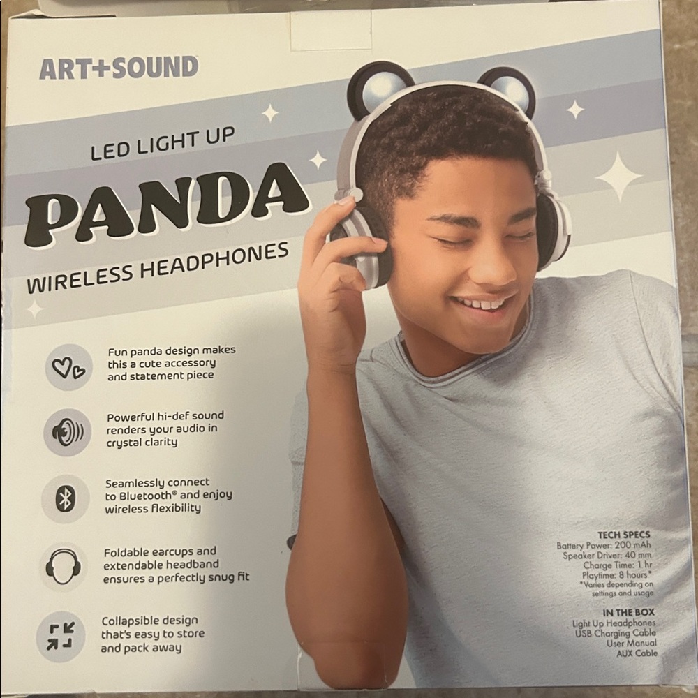 Panda Wireless Headphones with LED Light, BNIB (COS1) - Picture 2 of 3